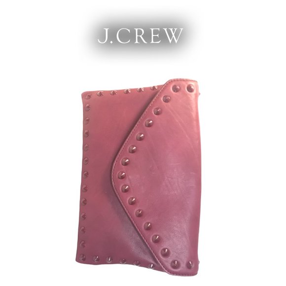 J. CREW PINK Studded LEATHER NO INVITATION Envelope Clutch - Picture 1 of 5